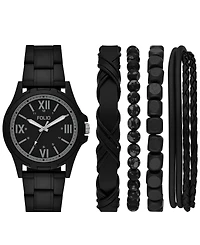 Folio Men's Quartz Three-Hand Black Alloy Watch Set, 49mm