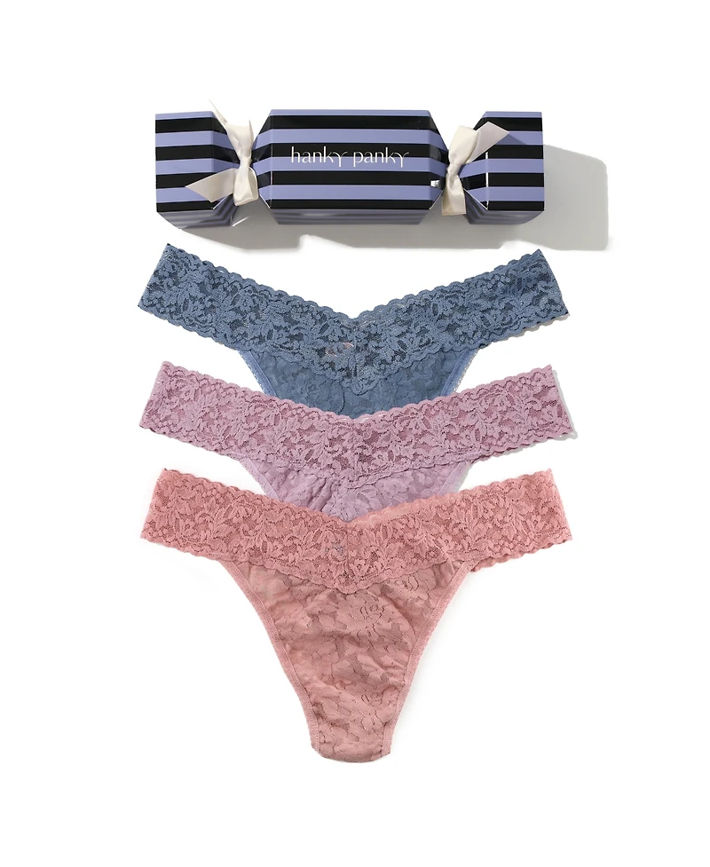 Hanky Panky Women's Signature Lace Original Rise 3 Pack Thong Underwear