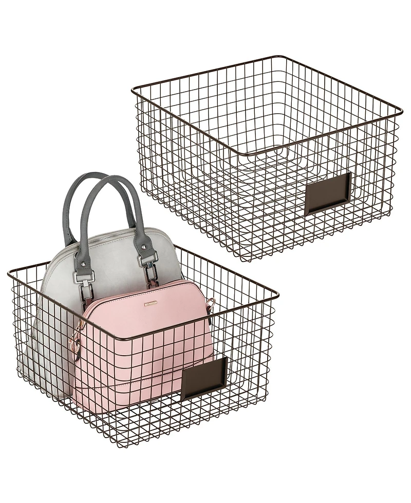 mDesign Bedroom Closet Storage Organizer Basket with Label Slot, 2 Pack, Bronze