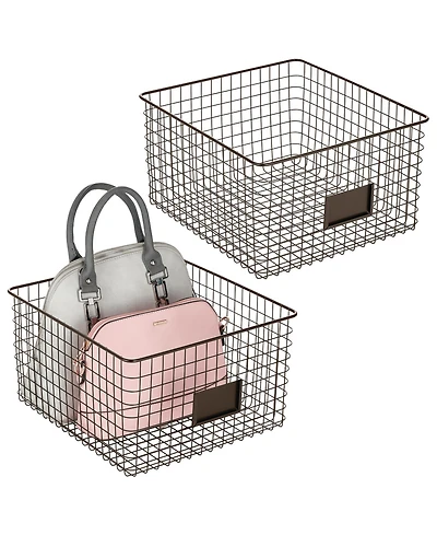 mDesign Bedroom Closet Storage Organizer Basket with Label Slot, 2 Pack, Bronze
