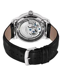 Stuhrling Men's Legacy Black Leather, Silver-Tone Dial, 46mm Round Watch