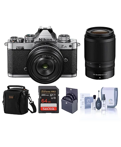 Nikon Z fc Dx-Format Mirrorless Camera, Silver, with 28mm f/2.8 and 50-250mm f/4.5-6.3 Lens, Bundle with 64GB Memory Card, Bag, 62mm and 52mm Filter K