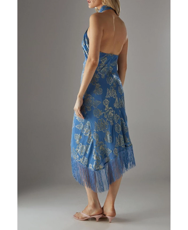 Warehouse Women's Metallic Chiffon Wrap Front Midi Dress