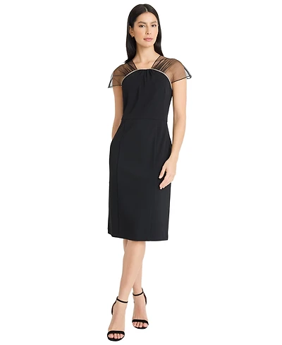 Maggy London Women's Mesh Shoulder Detail Midi Dress