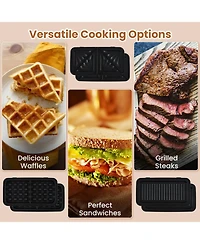 3 in 1 Waffle Iron Panini Press Grill and Sandwich Maker Set with Removable Non-Stick Plates & Portable Cool Touch Handle