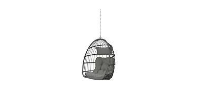 Flynama 55 Inch Dark Gray Rattan Egg Swing Chair with Stand and Deep Gray Cushion