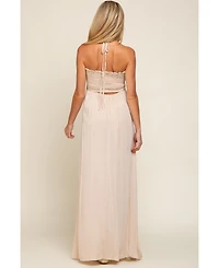 Pinkblush Maternity Beige Smocked Halter Maxi Dress