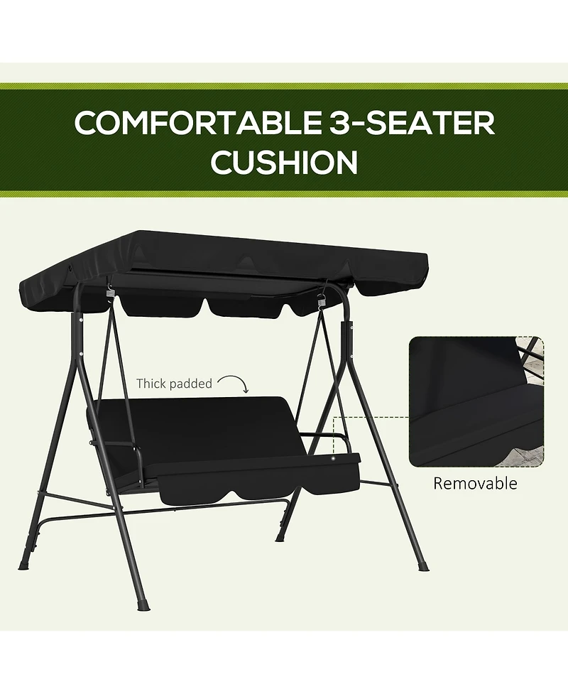 Flynama Outsunny 3-Person Patio Swing Chair with Adjustable Canopy