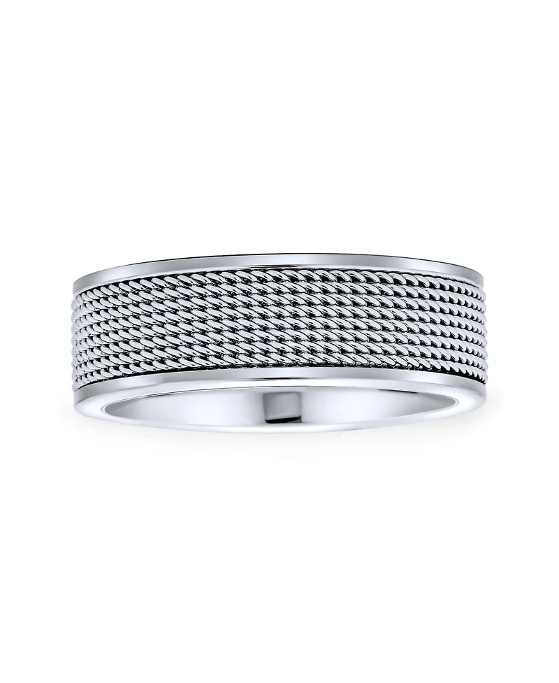 Bling Jewelry 8MM Stainless Steel Urban Biker Rope Chain Mesh Band Ring