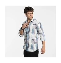 Campus Sutra Men's Icy Blue & Ivory White Twig-Block Shirt
