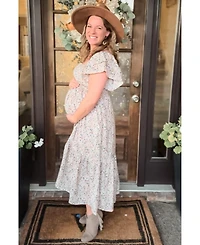 Cream Floral Flutter Maternity Midi Dress