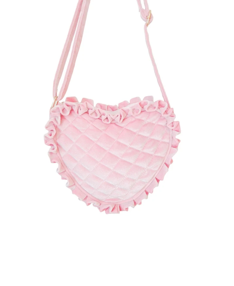 Bits & Bows Girls Velvet Ruffle Heart Purse in Pink