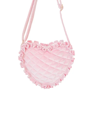 Bits & Bows Girls Velvet Ruffle Heart Purse in Pink