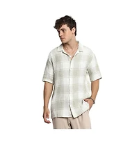 Campus Sutra Men's Greige & Ivory White Buffalo Check Oversized Shirt