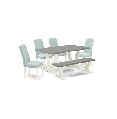 East West Furniture 6-Pc Kitchen Dining Set- 4 Dining Chairs with Baby Blue Linen Fabric Seat and Button Tufted Chair Back