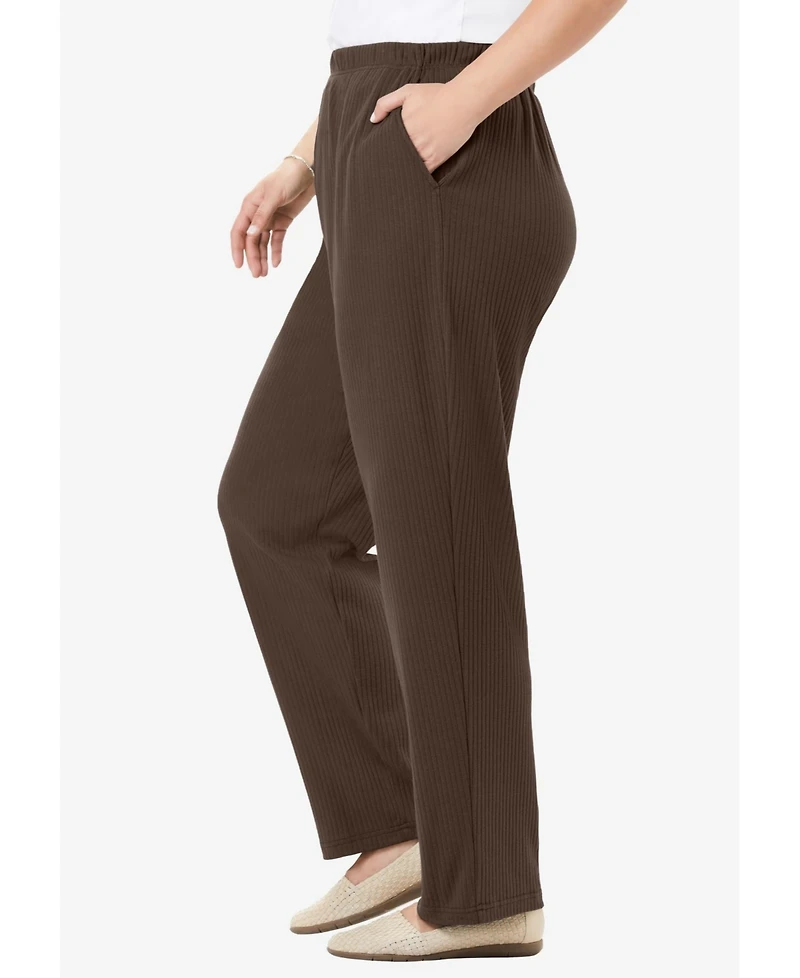 Woman Within Women's 7-Day Knit Ribbed Straight-Leg Pull-On Pants