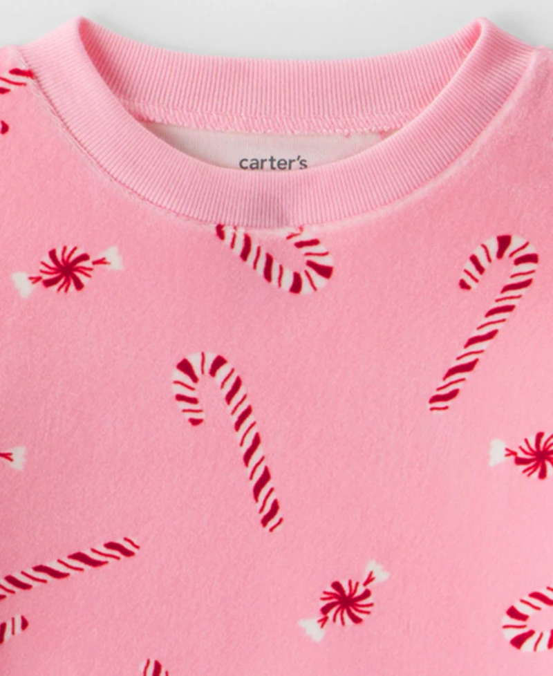 Carter's Toddler Girls 2-Piece Velour Peppermint Printed Pajama Top and Pants Set
