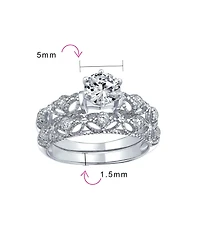 Bling Jewelry 1CT Round Cz Solitaire & Filigree Band Promise Ring Set in Sterling Silver