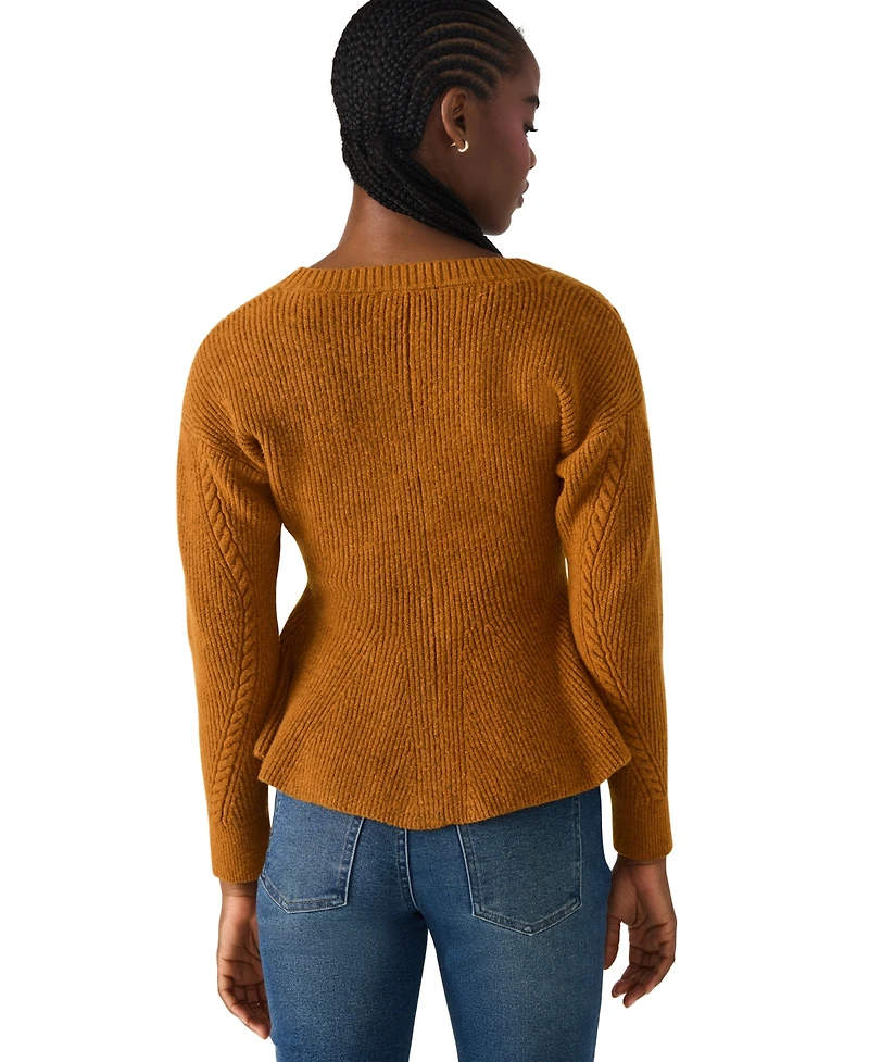 Steve Madden Women's Courtney V-Neck Peplum Sweater