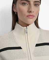 Dkny Women's Open Stitch Full Zip Stripe Jacket