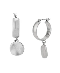 Robert Lee Morris Soho Antique Silver Heirloom Charms Disc Huggie Earrings