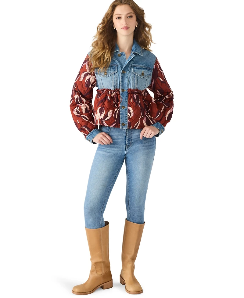 Steve Madden Women's Caddie Printed Peplum Trucker Jacket