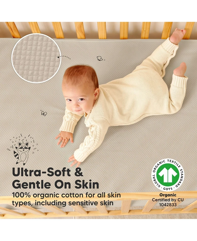 KeaBabies 2-Pack Protect+ Waterproof Crib Mattress Protector Covers, Quin Quilted Cotton Baby Topper, Toddler Sheets