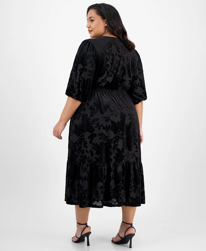 Robbie Bee Plus Burnout Velvet Midi Dress