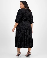 Robbie Bee Plus Burnout Velvet Midi Dress