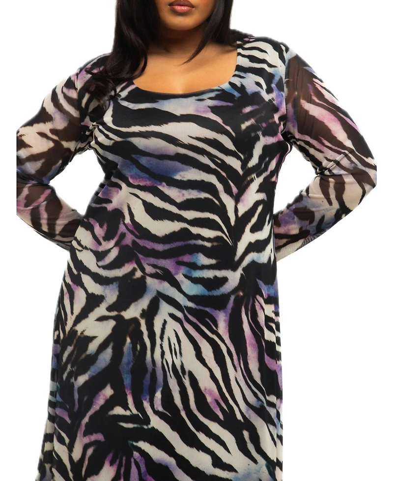 Fashion-szn Curve Women's Zebra Print Mesh Midaxi Dress
