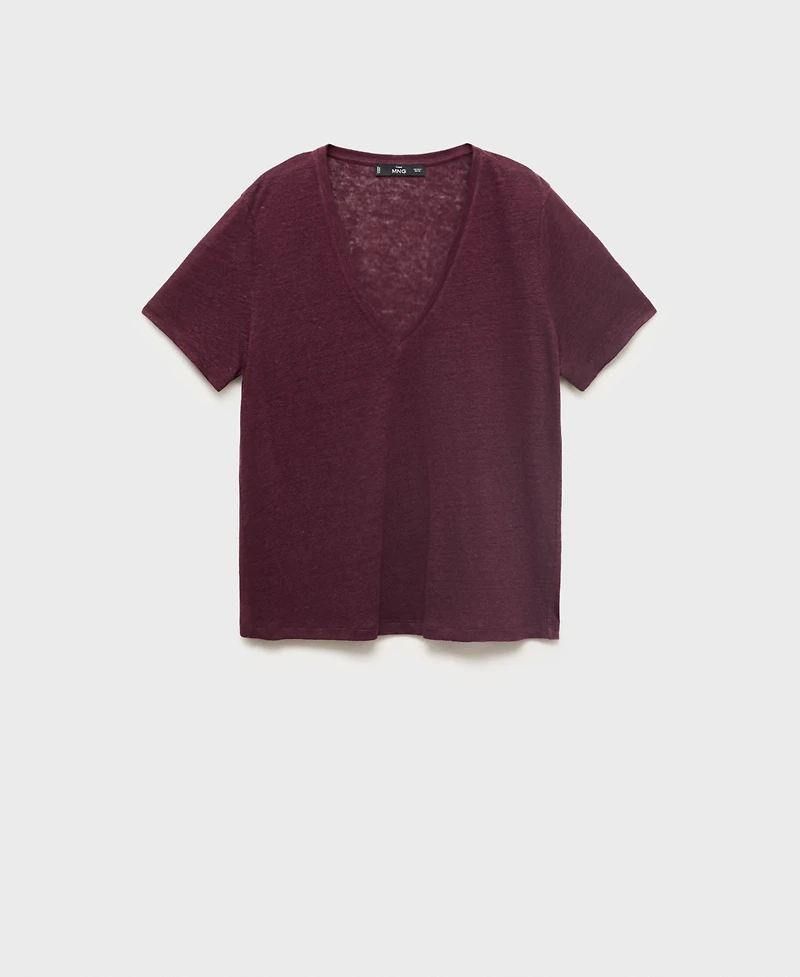 Mango Women's V-Neck Linen T-Shirt