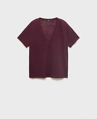 Mango Women's V-Neck Linen T-Shirt