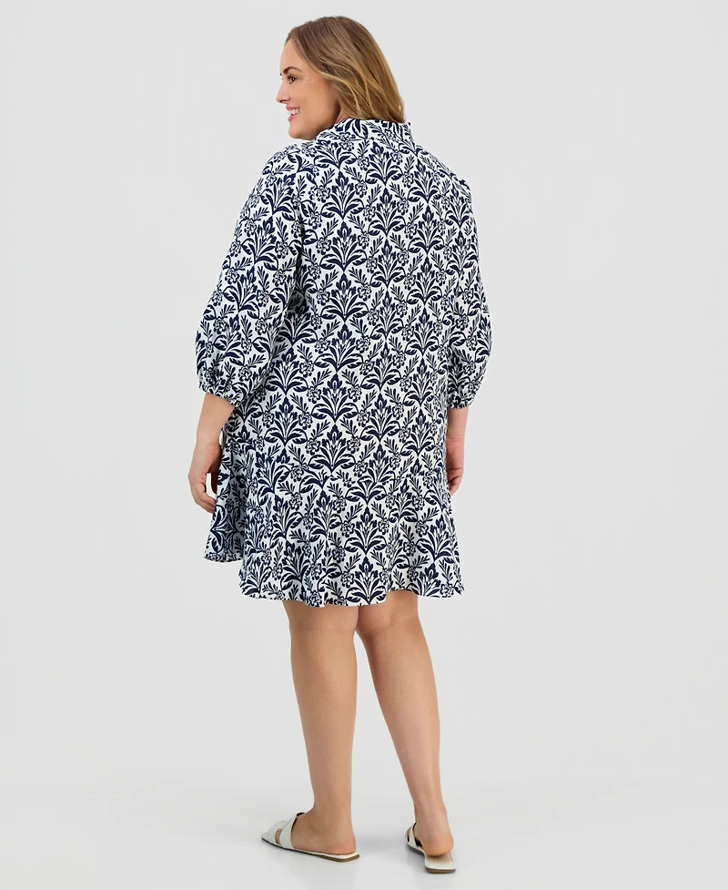 Charter Club Plus 100% Linen Printed Shirtdress, Macy's Exclusive