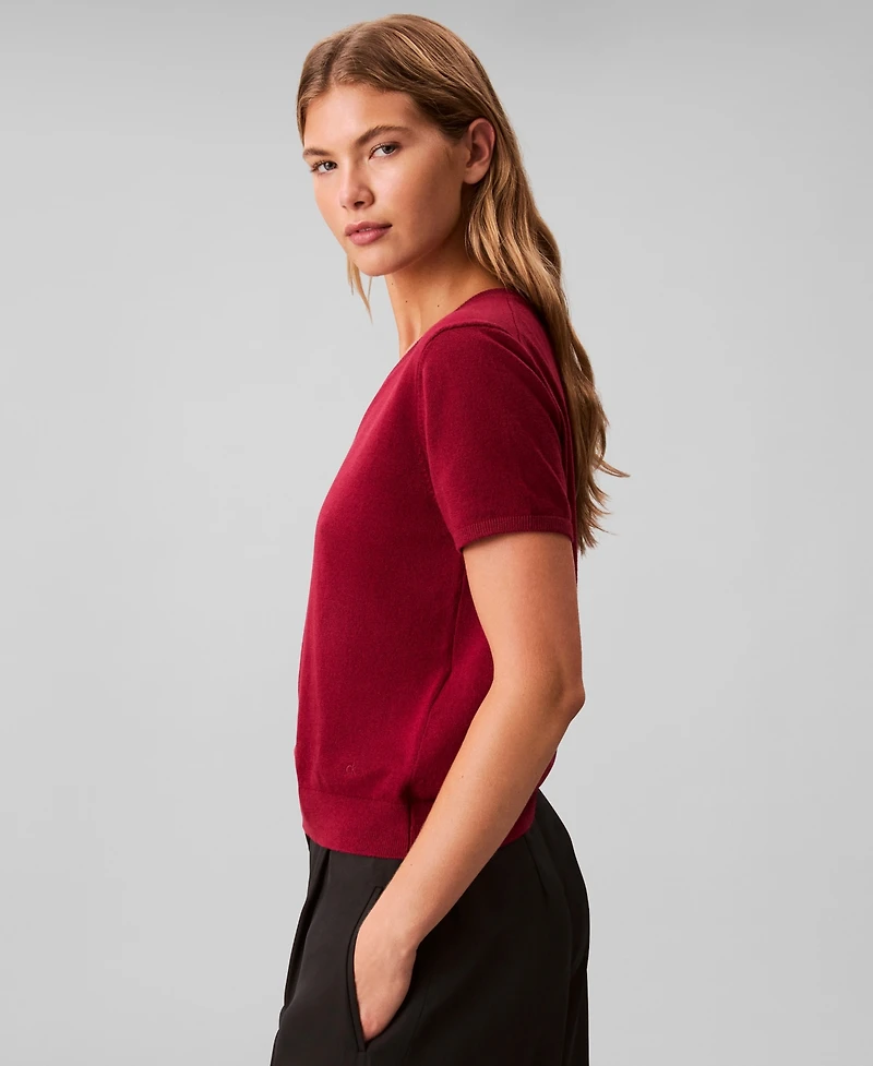 Calvin Klein Women's Short Sleeve V-Neck Sweater