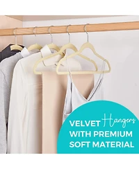 17.5 Inch Silver Hook Non-Slip Flocked Felt Hangers Beige 50 Pack
