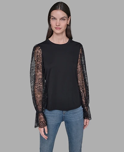 Karl Lagerfeld Paris Women's Sheer Lace Blouse