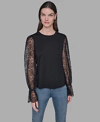 Karl Lagerfeld Paris Women's Sheer Lace Blouse