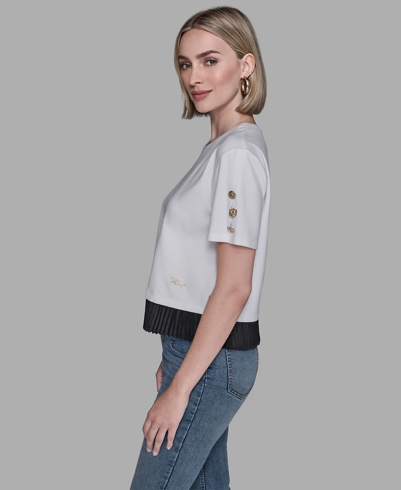Karl Lagerfeld Paris Women's Pleated Trim Hem Blouse
