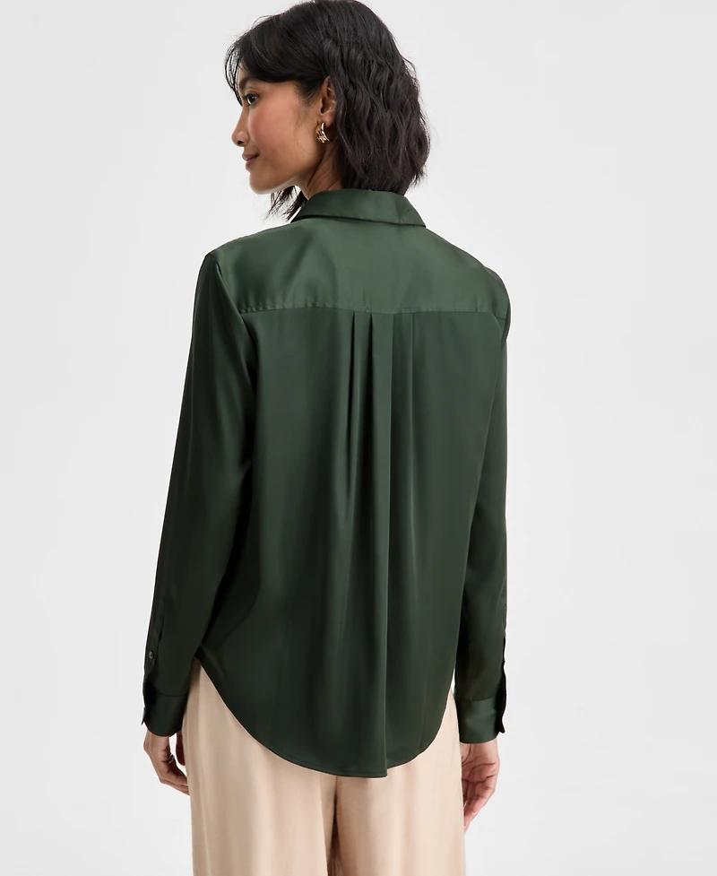 On 34th Women's Button-Front Long-Sleeve Satin Utility Shirt, Created for Macy's