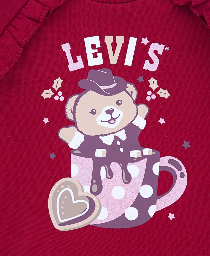 Levi's Little Girls 2-Piece Ruched Crewneck Top and Flared Jeans Set