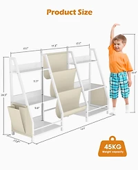 2-in-1 Kids Bookshelf and Toy Storage Organizer with Fabric Bins