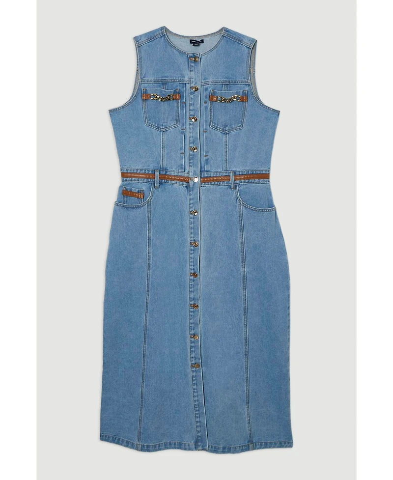 Karen Millen Women's Tipping Sleeveless Midi Denim Dress