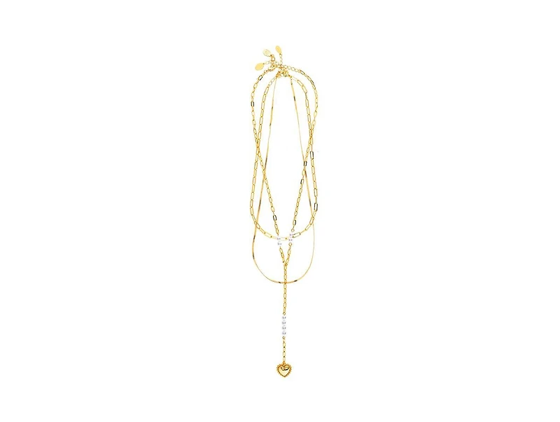 Layered Necklace Set with Pearl & Heart Drop Accents