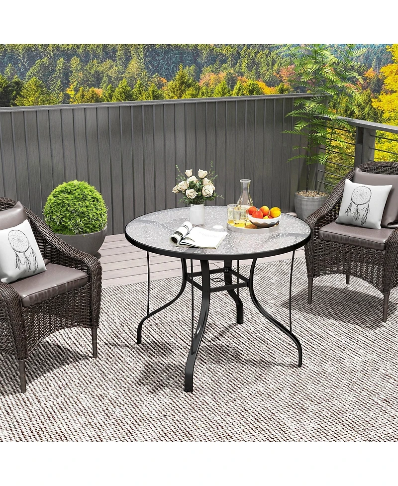 Outsunny 38" Round Patio Table, Tempe Glass Outdoor Dining Table,