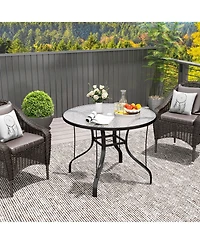 Outsunny 38" Round Patio Table, Tempe Glass Outdoor Dining Table,