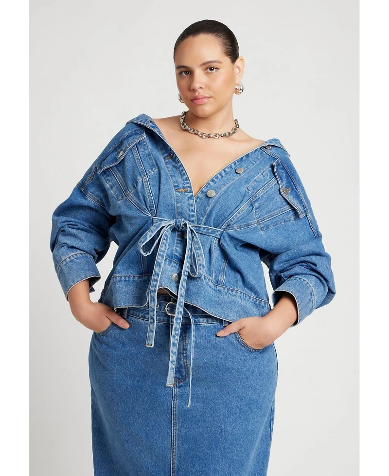 Eloquii Women's Denim Jacket With Cinched Waist