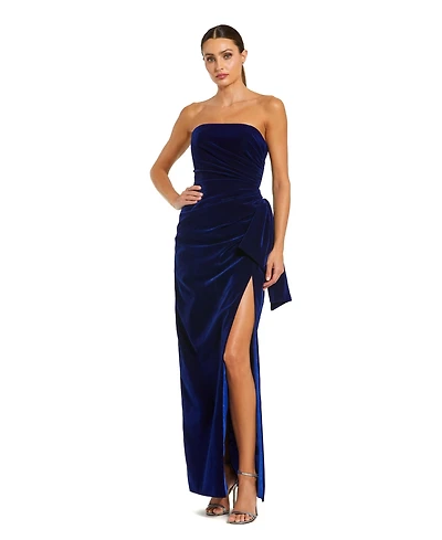 Mac Duggal Women's Strapless High Slit Draped Velvet Gown