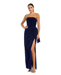 Mac Duggal Women's Strapless High Slit Draped Velvet Gown