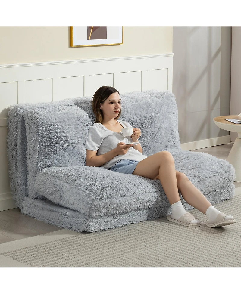 Homcom Bean Bag Floor Sofa Bed, Plush Folding Floor Mattress, Light