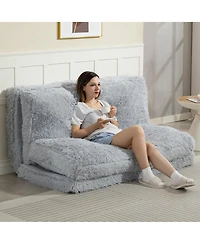 Homcom Bean Bag Floor Sofa Bed, Plush Folding Floor Mattress, Light